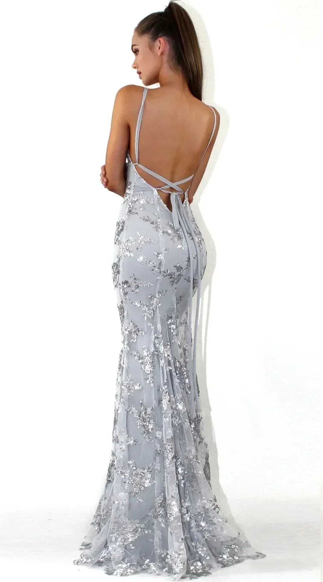 Women Dresses Sleeveless V Neck Pullover Sequins Party Dress Vestidos Formal Floor Length Sexy Wrap Breast Backless Slim