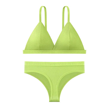 Women Bra and Panties Set Push Up Bralette Non-wire 1/3 Cup Bras Low Rise Thongs Sexy Lingerie Set Women Cotton Underwear