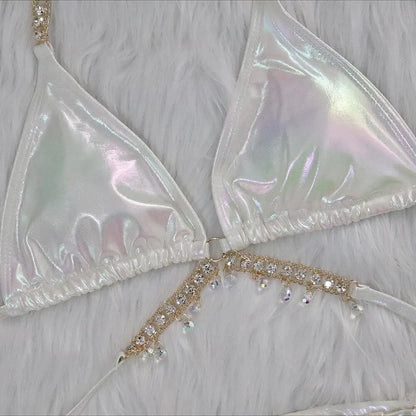 DEKA Shiny Diamond Chain Bikinis Set Mujer Two Pieces Crystal diamond Swimsuit Women Thong Swimwear Sexy Halter Swimsuit