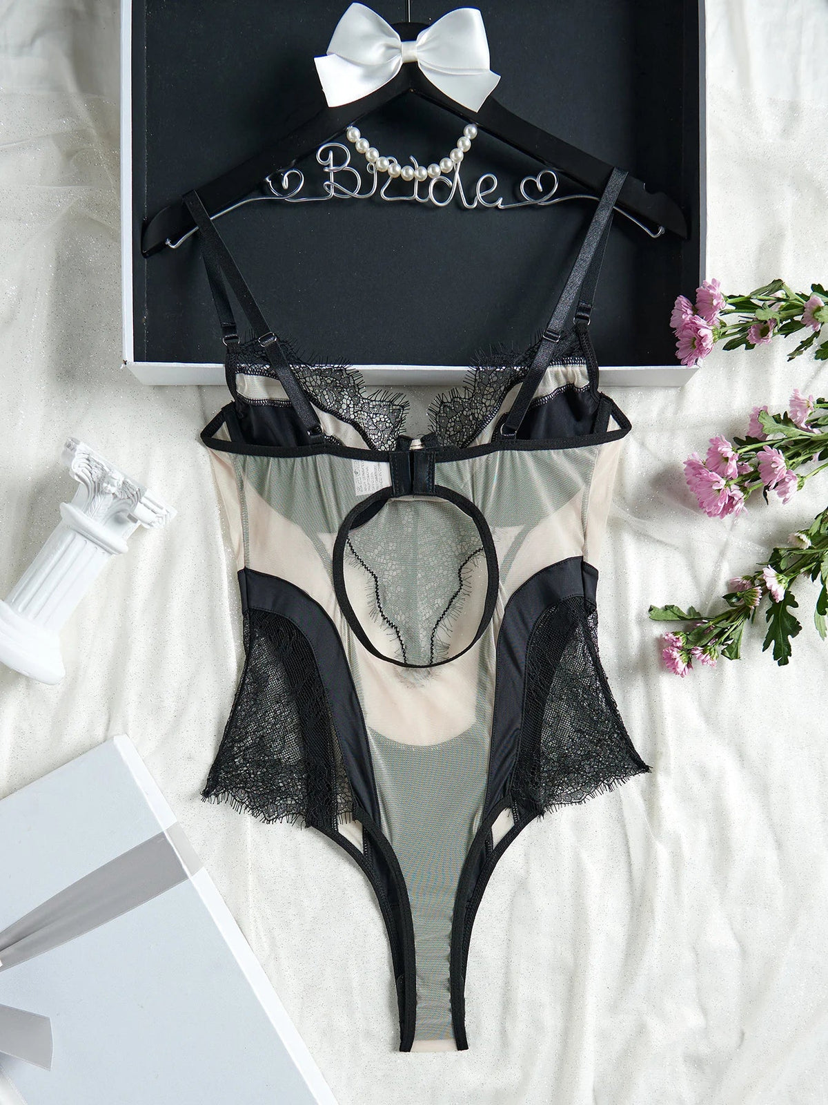 French Ultra Thin Women Bodysuit Set Sexy Lace Embroidery Underwear Breathable Mesh Bodycon Onesies Temptation Hollow Jumpsuit