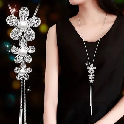New Arrival Long Necklaces for Women 2024 Fashion Gray Crystal Choker Collier Femme Statement Necklaces &amp; Pendants Accessories
