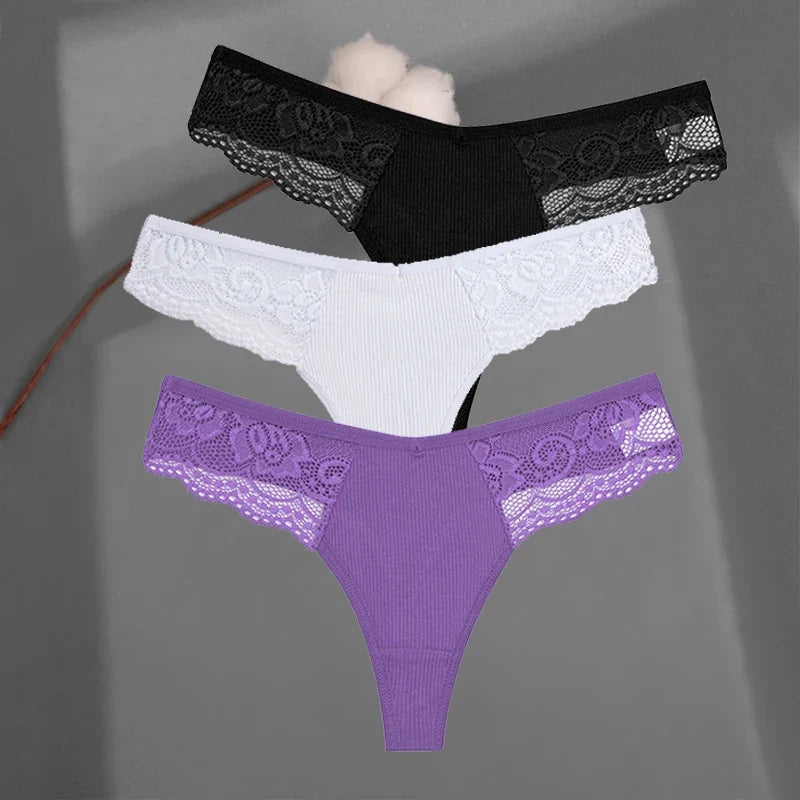 Soft Cotton Thong Panties Set — Lace G-String Underwear for Women