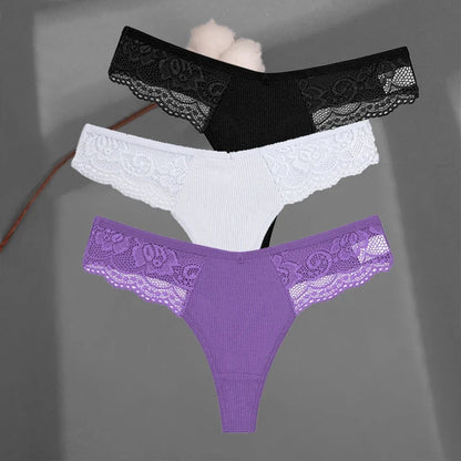 Soft Cotton Thong Panties Set — Lace G-String Underwear for Women