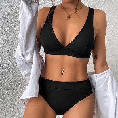 Summer new style small pit strip pure color bikini two-piece set sexy beach vacation women&