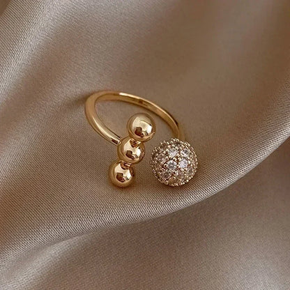 Light Luxury Gold Plated Leaf Opening Ring Exquisite Geometric Beehive Zircon Index Finger Ring Trend Wedding Party Jewelry Gift