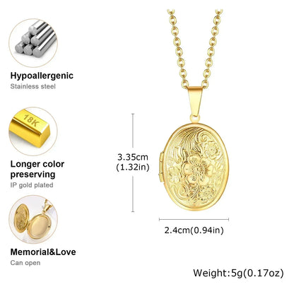 Vnox Stainless Steel Heart Locket Necklace Pendant with Photo Frame, Elegant Gold Plated Design Womens Gift