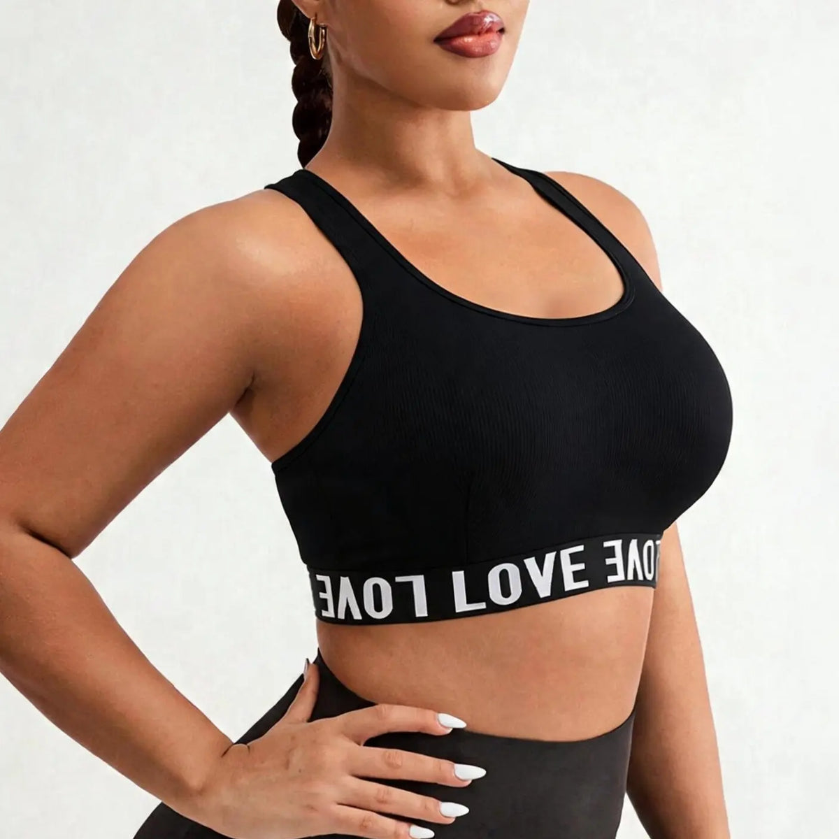 Plus Size Letter Print Racerback Sports Bra Wireless High Support Yoga Workout Crop Top