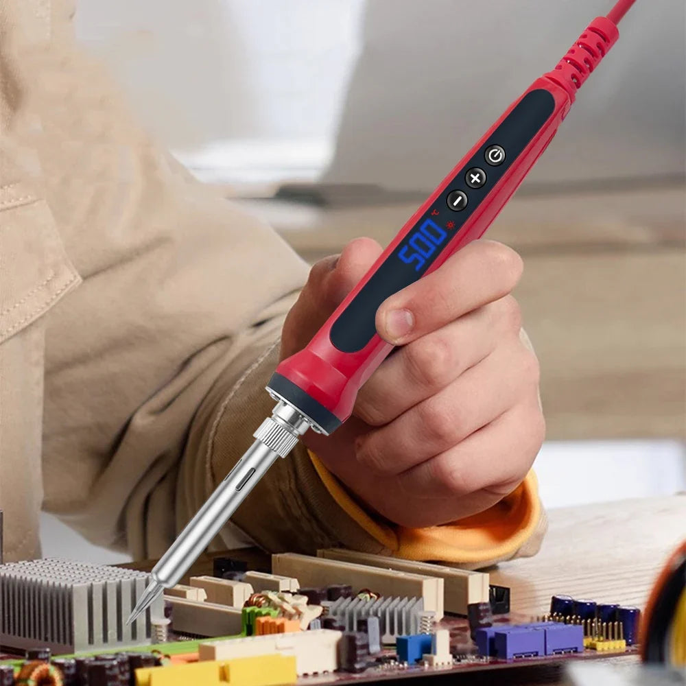 80W Soldering iron kit adjustable temperature LCD solder welding tools Ceramic heater soldering tips Tweezers soldering wire
