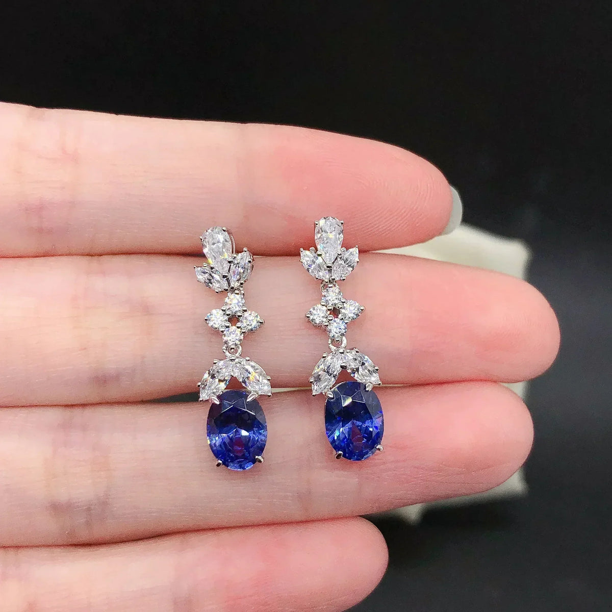Women Marquise Pave with Oval Drop Earrings 1.5ct Moissanite PT950 Platinum - PT950 Dual-Shape Crafted, Marquise + Oval