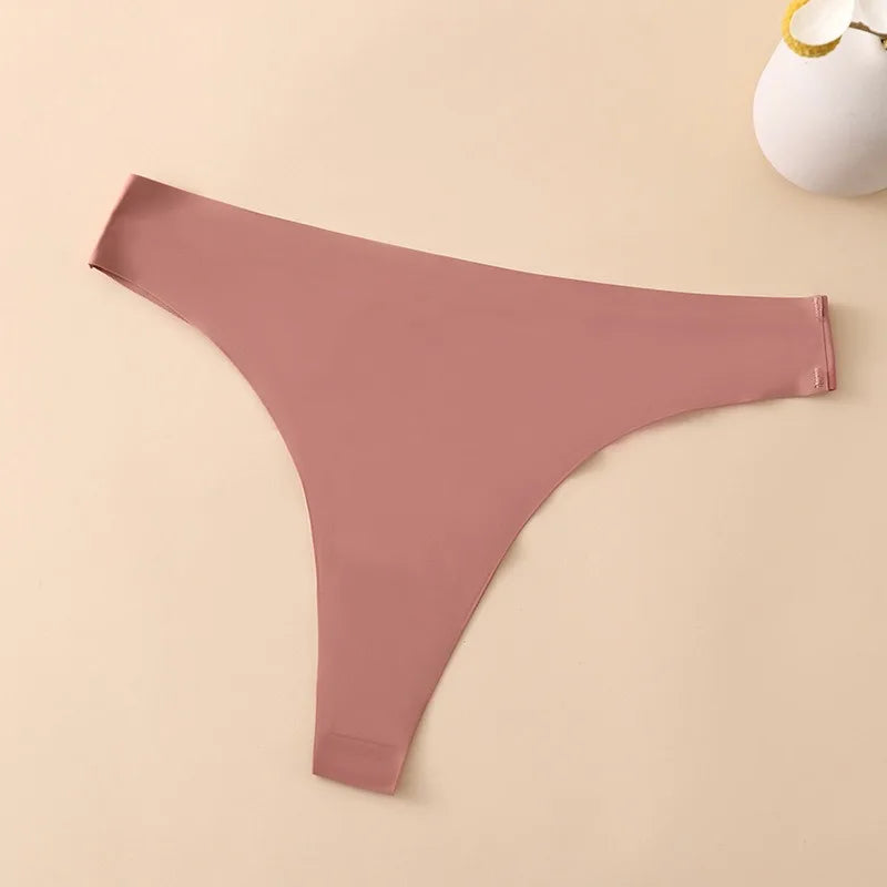 1PC Women Seamless Thongs Ice Silk T-back Solid G-String Breathable Crotch Sexy Lingerie Women&