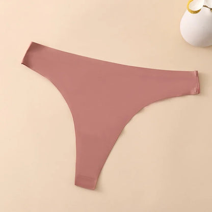 1PC Women Seamless Thongs Ice Silk T-back Solid G-String Breathable Crotch Sexy Lingerie Women&