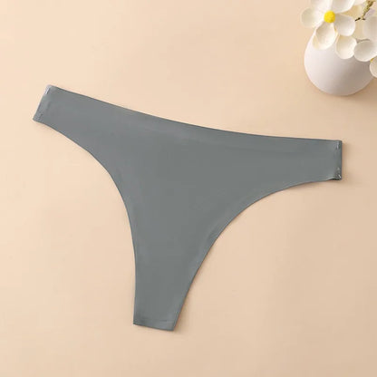 1PC Women Seamless Thongs Ice Silk T-back Solid G-String Breathable Crotch Sexy Lingerie Women&