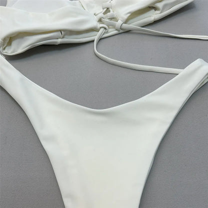 Brown Bandeau Micro Bikini Set Back String Lace-up Sexy Swimsuit Solid Swimwears Woman 2026 High Cut Bathing Suit Bikinis Femmes