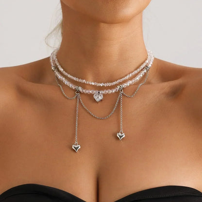 Fashion Heart Beaded Necklace for Women Boho Elegant Irregular Crystal Chain Y2K Choker Exquisite Party Gift Jewelry Accessories