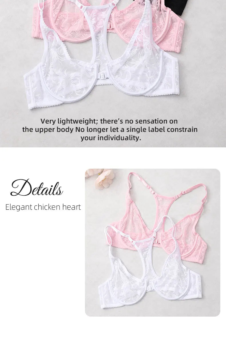 3-Piece Plus Size Lingerie With Lace Front Buttons For Women Brassiere  Adjustable Underwear Comfort And Breathability Bra