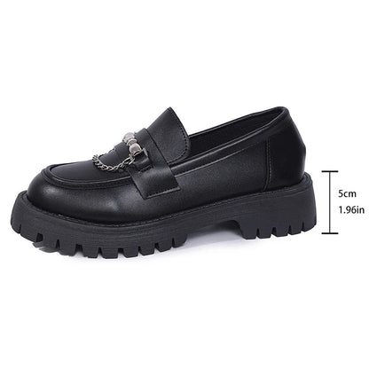 2025 Fashion Metal Chain Platform Loafers Women Thick Bottom Pu Leather Shoes Woman Slip On Black Student Shoes Plus Size 35-43