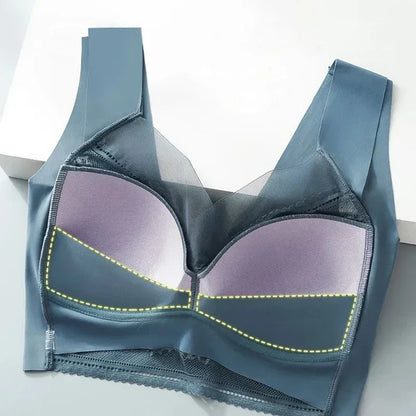 L-5XL Women Large Bra Push Up Ice Silk Seamless upper Bralette Lace Wireless Summer Bras Plus Size Top Lingerie Underwear 15019