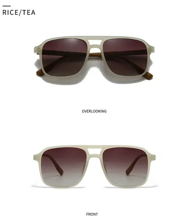 SO&amp;EI Fashion Double Bridges Square Rivets Women Sunglasses Retro Men Gradient Shades UV400 Sun Glasses