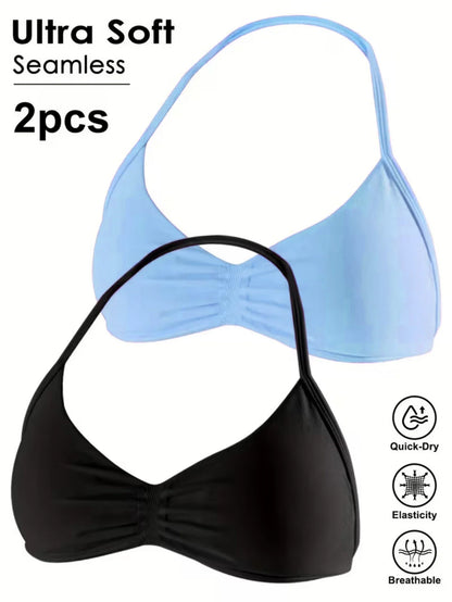 Seamless Sexy Open Back Gym Yoga Crop Top Women Halter Sports Bra Push Up Strappy Padded Workout Tank Tops
