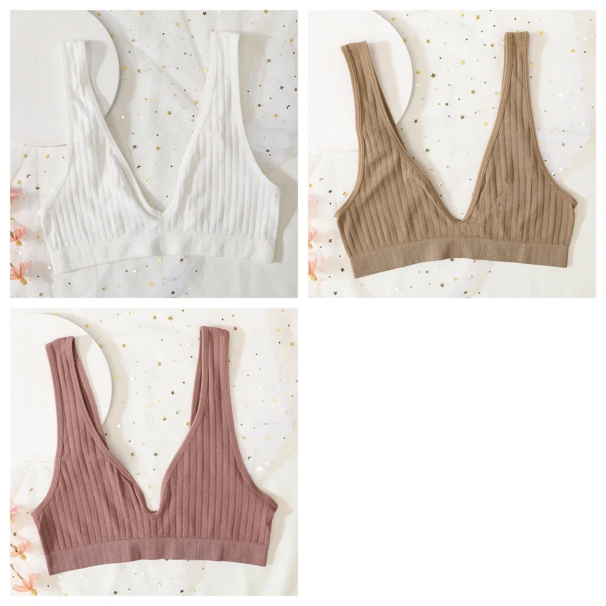 3pcs/lot Seamless Bra Push Up Bras For Women Deep V-neck Bralette Sexy Lingerie Female Low Back Sleep Underwear Unlined Crop Top