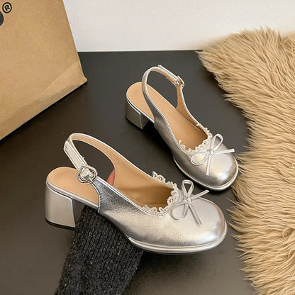 Thick Heel Women Sandals Height Increase Cover Toes Slingbacks Muels Shoes Elegant Stripper Party Dress Female Sandalias