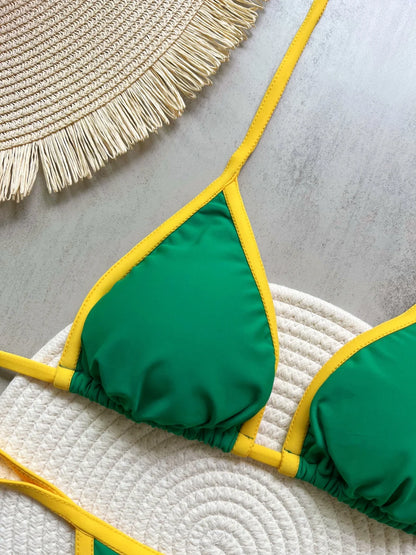 Solid color sexy embroidered Brazilian flag bikini set, women&