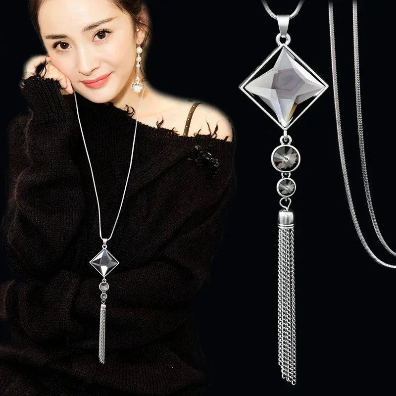 New Arrival Long Necklaces for Women 2024 Fashion Gray Crystal Choker Collier Femme Statement Necklaces &amp; Pendants Accessories