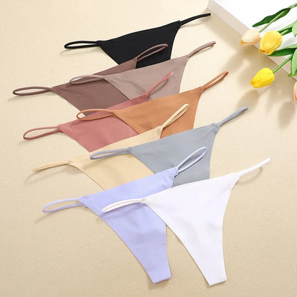 6PCS/SET Seamless Thong Women Thin Strap Low Waist High Flexibility Panties Sexy Ladies Briefs Comfortable Multicolor Underwear