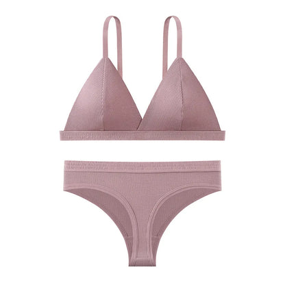 Women Bra and Panties Set Push Up Bralette Non-wire 1/3 Cup Bras Low Rise Thongs Sexy Lingerie Set Women Cotton Underwear