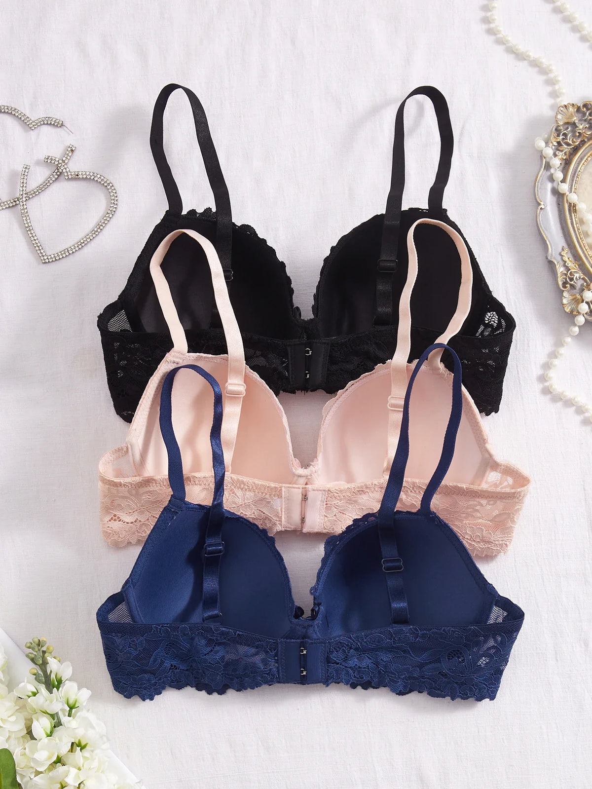 3Pcs Floral Lace Women&