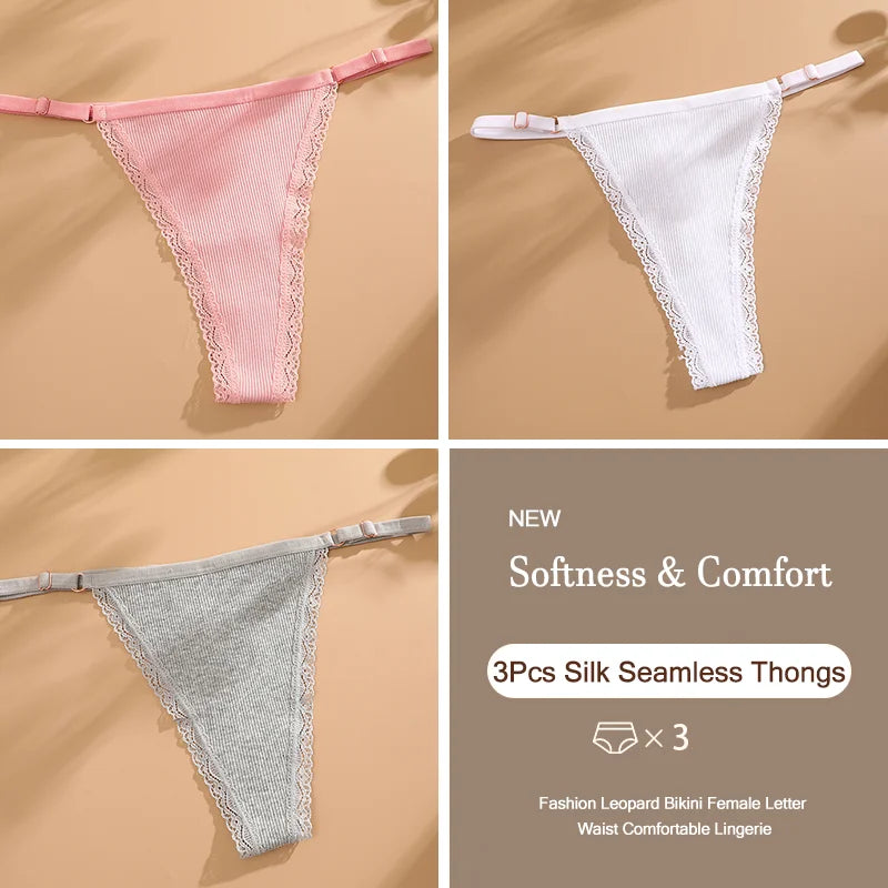 3-Piece Cotton G-String Thong Set for Women