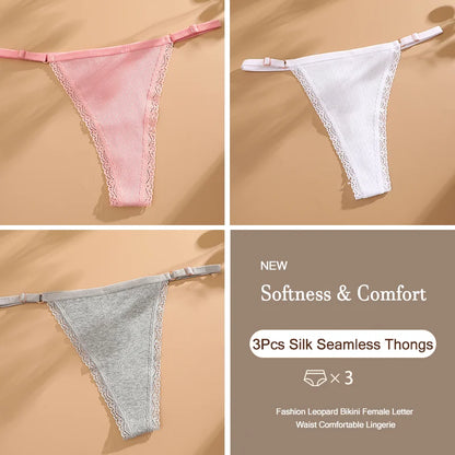 3-Piece Cotton G-String Thong Set for Women