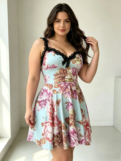 European and American large-size sexy spaghetti strap pajamas and nightgowns with lace trim, can be worn outside, charming women