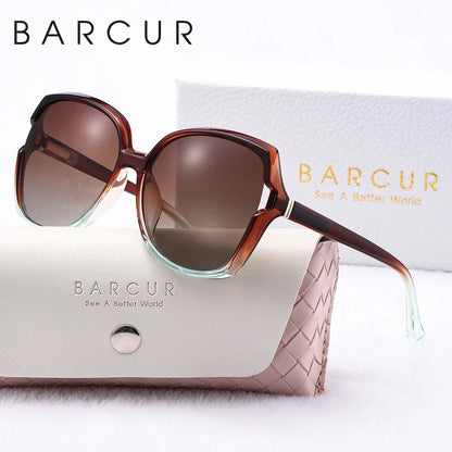 BARCUR Women’s Gradient Butterfly Frame Polarized Fashionable Sunglasses – Trendy Elegant Large PC Elliptical Design with UV400 Protection for Summer Travel Beach Shopping &amp; Summer Style – White Gift Box Included