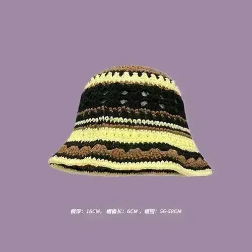 Handmade Knitted Bucket Hat - Cotton Boho Print - All-Season Stretchy Fit