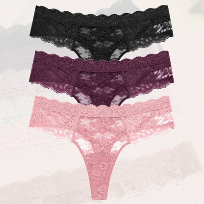 3-Piece Lace Thong Panties for Women – Seamless, Low-Rise Lingerie