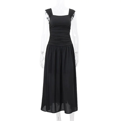 Ruched Bodycon Maxi Dress | Square Neck Slip Dress -femstylo