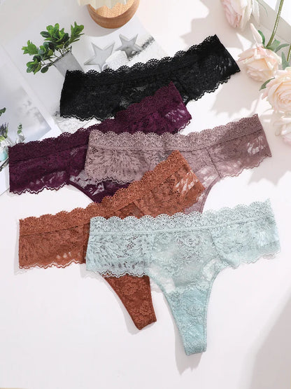 5-Piece Lace Thong Set – Low-Rise Sexy Briefs for Women