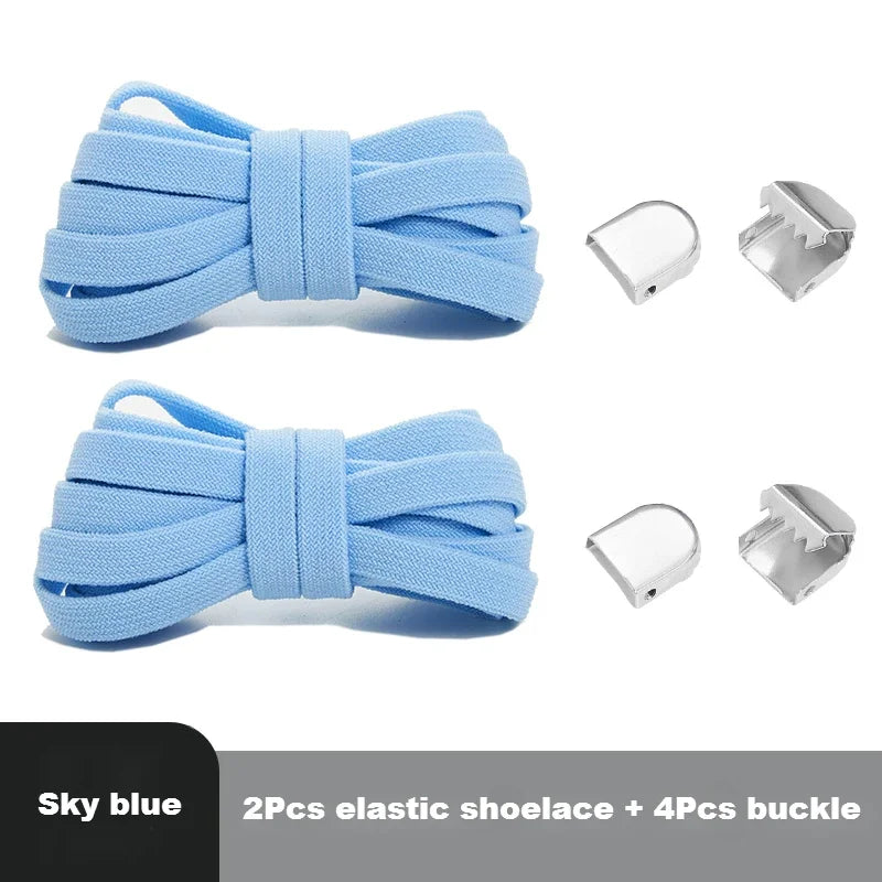 1 Pair Flat Elastic No-Tie Shoe Laces for Sneakers Tennis Shoes Quick Clip-On Shoelaces Accessories for Kids &amp; Adults