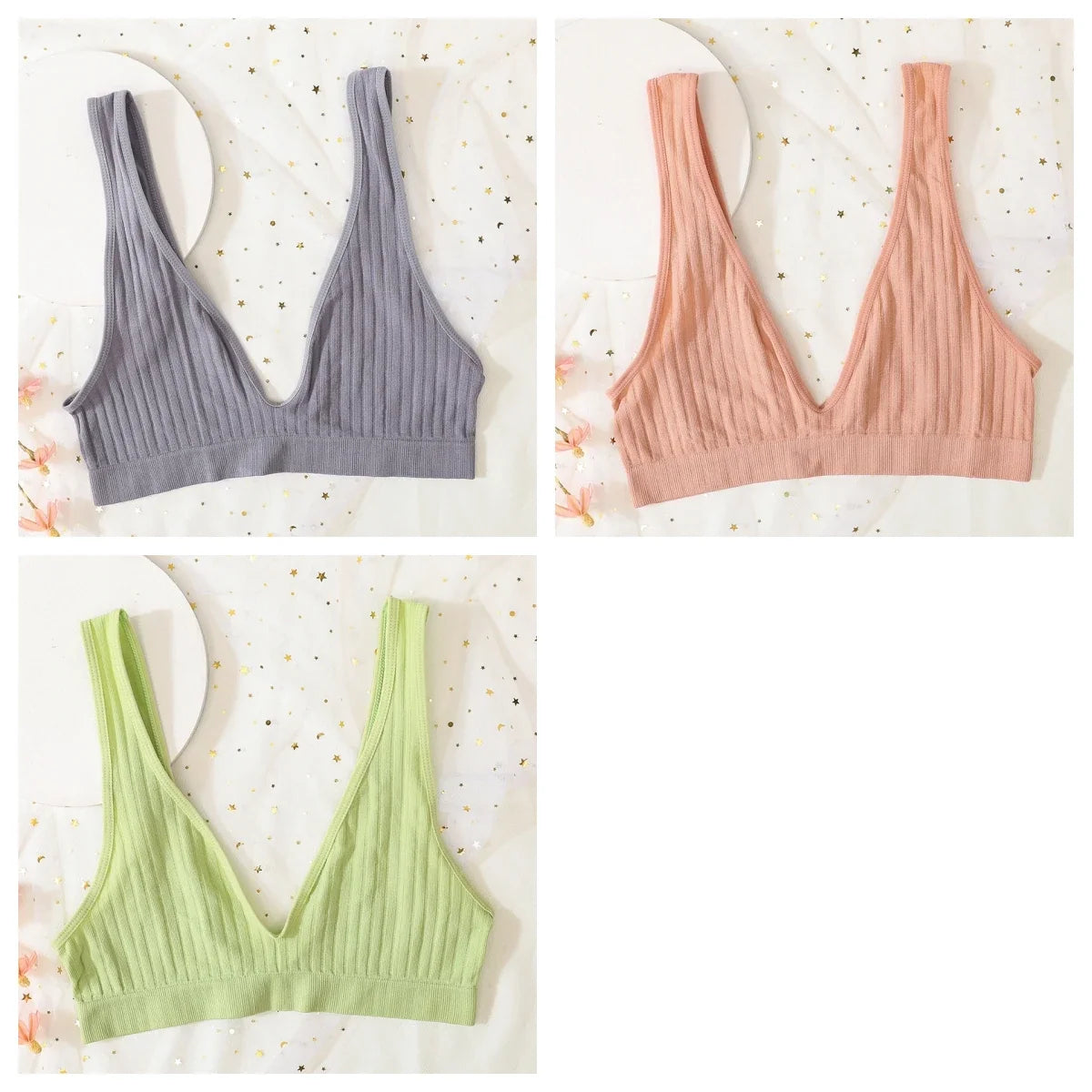 3pcs/lot Seamless Bra Push Up Bras For Women Deep V-neck Bralette Sexy Lingerie Female Low Back Sleep Underwear Unlined Crop Top