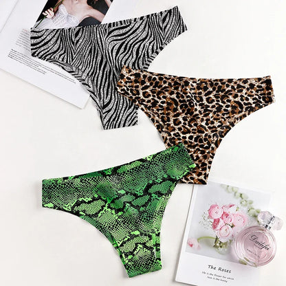 Ice Silk Seamless Snake Leopard Women Panties Sexy G String Thong Underwear T Back Girls Briefs Fitness Lingerie Plus Size M-XXL
