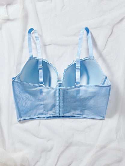 Plus Size Floral Embroidered Lace Bustier Bra – Push Up, Tummy Control &amp; Non-Slip Corset Top