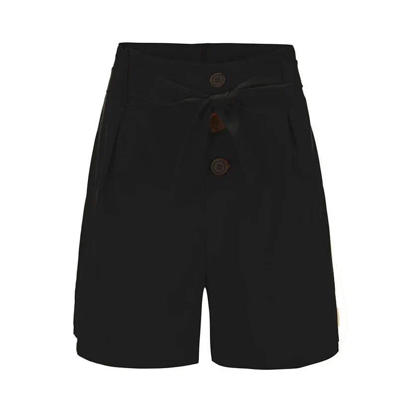 Y2K Solid Button Front Shorts Tie Waist Beach Summer High Waist Shorts Women&