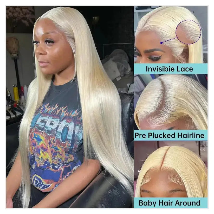 Silky 613 Blonde Bone Straight Human Hair Wig Dual 13x4&amp;13x6 Invisible HD Lace Super Long Lengths