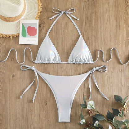 Sexy Gold Silver Red Strings Bikini 2024 Women Swimsuit Female Swimwear Thong Bikinis Set Brazilian Beach Bathing Suit Biquini
