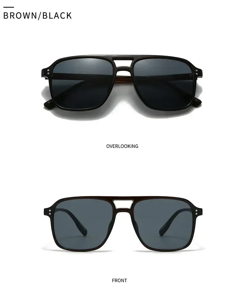 SO&amp;EI Fashion Double Bridges Square Rivets Women Sunglasses Retro Men Gradient Shades UV400 Sun Glasses