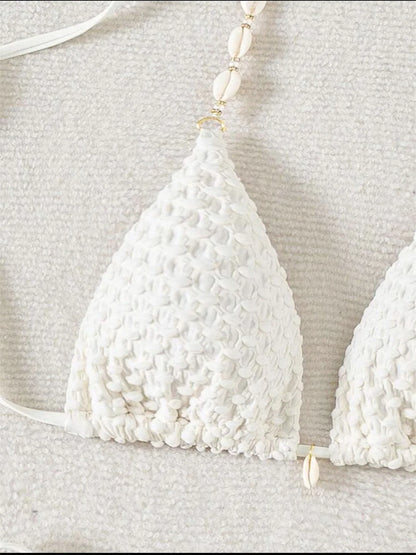 Sexy White Shell String Bikini 2026 Women Luxury Push Up Bra Tie Side Thong Swimsuit Brazilian Beach Bathing Suit Micro Swimwear