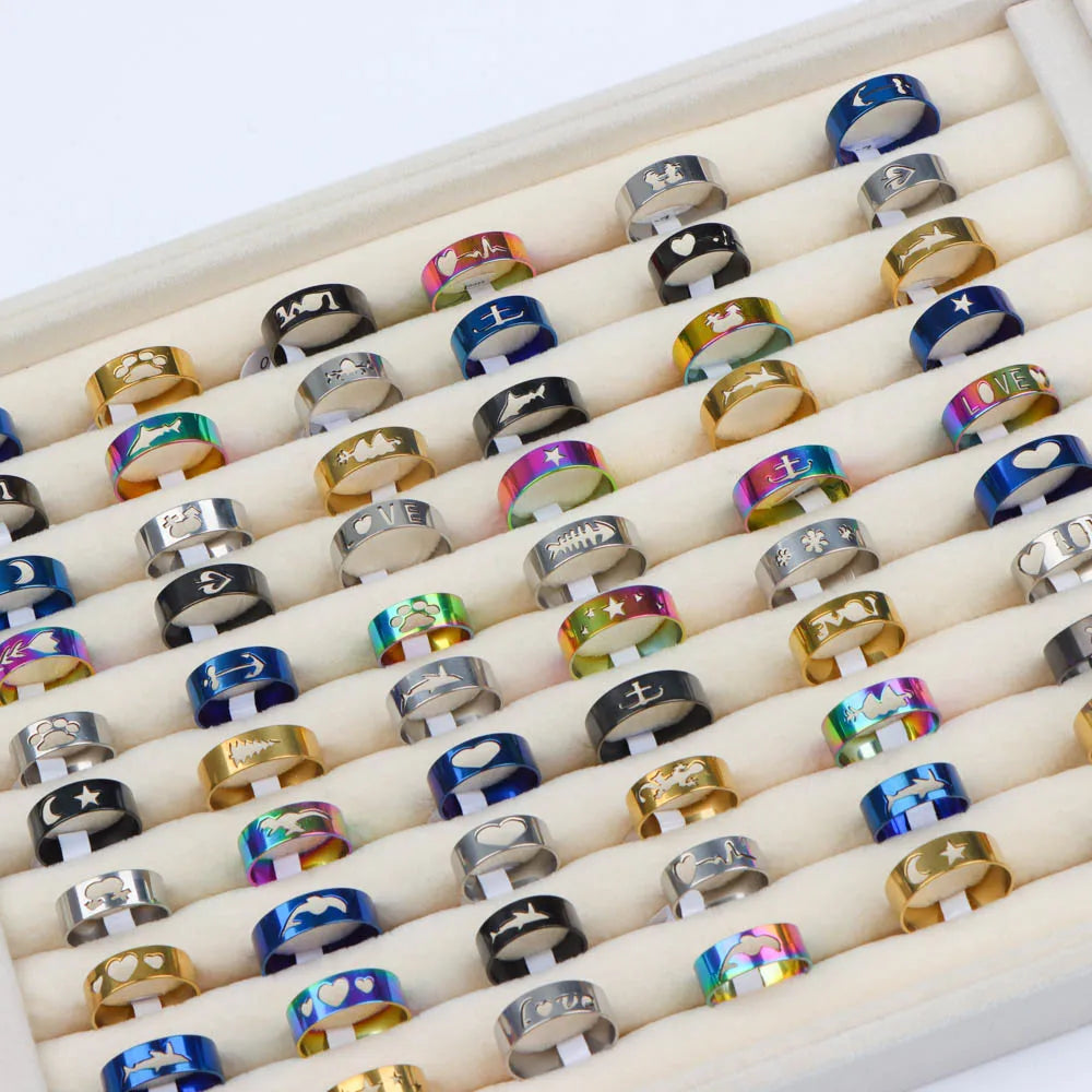 10/20 Pcs/Lot Fashion Multi Style Stainless Steel Jewelry Rings Zircon Crystal Spinner 5 Colors Punk Spikes For Womens Mens Gift