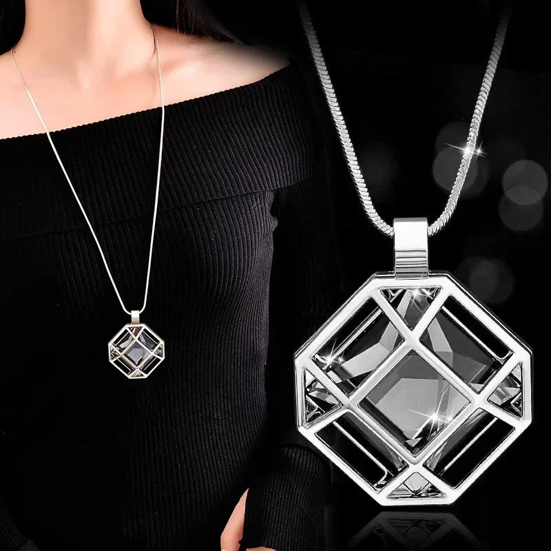 New Arrival Long Necklaces for Women 2024 Fashion Gray Crystal Choker Collier Femme Statement Necklaces &amp; Pendants Accessories