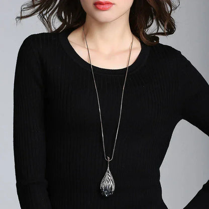 New Arrival Long Necklaces for Women 2024 Fashion Gray Crystal Choker Collier Femme Statement Necklaces &amp; Pendants Accessories